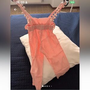 Mia Bu Milano - Girls' Coral Stripe Jumpsuit - Coral